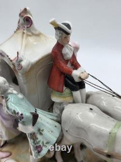 Vintage German Porcelain Cinderella Coach Carriage Figurine Horses Rococo Couple