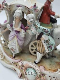 Vintage German Porcelain Cinderella Coach Carriage Figurine Horses Rococo Couple