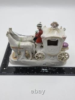 Vintage German Porcelain Cinderella Coach Carriage Figurine Horses Rococo Couple