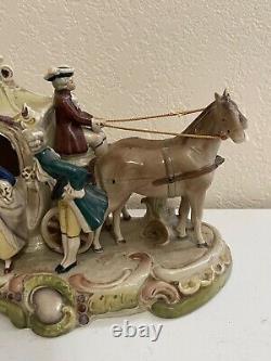 Vintage German Porcelain Sculpture Figurine Courting Couple Carriage Horses