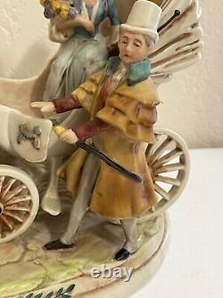 Vintage German Porcelain Sculpture Figurine Older Couple Carriage Horses Scene