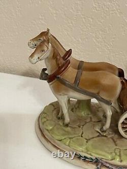 Vintage German Porcelain Sculpture Figurine Older Couple Carriage Horses Scene