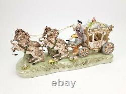 Vintage German Porcelain Statuette Coach Horses with Carriage