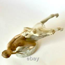 Vintage German Wallendorf Porcelain Figurine Nude Woman Riding Stallion Horse