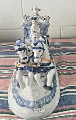 Vintage German porcelain carriage coach princess horses figurines statue / Music