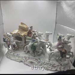 Vintage German porcelain coach carriage princess nobles 6 horses statue