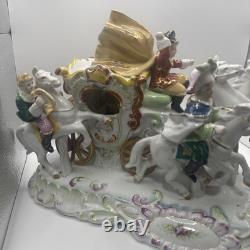 Vintage German porcelain coach carriage princess nobles 6 horses statue