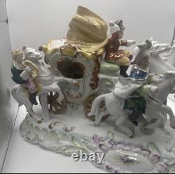 Vintage German porcelain coach carriage princess nobles 6 horses statue