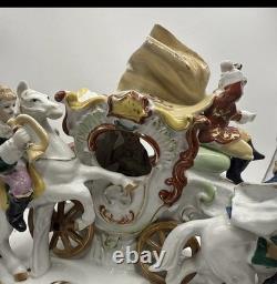 Vintage German porcelain coach carriage princess nobles 6 horses statue