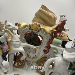 Vintage German porcelain coach carriage princess nobles 6 horses statue