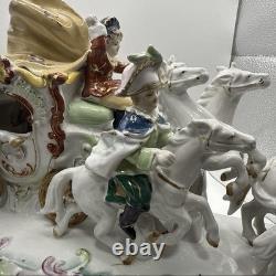 Vintage German porcelain coach carriage princess nobles 6 horses statue