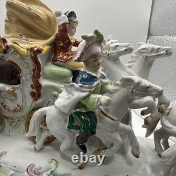Vintage German porcelain coach carriage princess nobles 6 horses statue