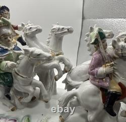 Vintage German porcelain coach carriage princess nobles 6 horses statue