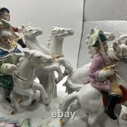 Vintage German porcelain coach carriage princess nobles 6 horses statue
