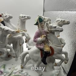 Vintage German porcelain coach carriage princess nobles 6 horses statue