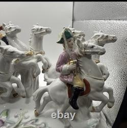 Vintage German porcelain coach carriage princess nobles 6 horses statue
