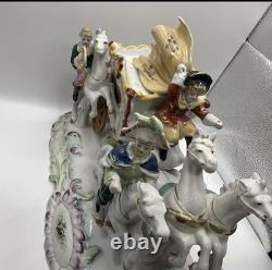 Vintage German porcelain coach carriage princess nobles 6 horses statue