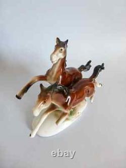 Vintage Germany Porcelain Figurine Couple OF Horses Lippelsdorf Stamped