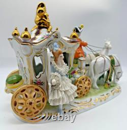 Vintage Gerold Porzellan Tettau Bavaria Horse Drawn Carriage Figurine Gold
