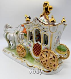 Vintage Gerold Porzellan Tettau Bavaria Horse Drawn Carriage Figurine Gold
