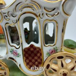 Vintage Gerold Porzellan Tettau Bavaria Horse Drawn Carriage Figurine Gold