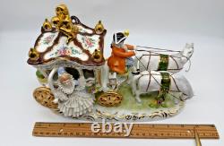 Vintage Gerold Porzellan Tettau Bavaria Horse Drawn Carriage Figurine Gold