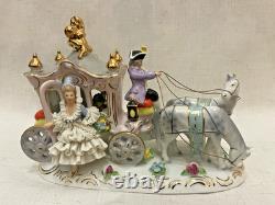 Vintage Gerold Porzellan Tettau Bavaria Horse Drawn Carriage Figurine Gold, Lace