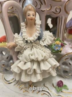 Vintage Gerold Porzellan Tettau Bavaria Horse Drawn Carriage Figurine Gold, Lace