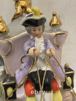 Vintage Gerold Porzellan Tettau Bavaria Horse Drawn Carriage Figurine Gold, Lace