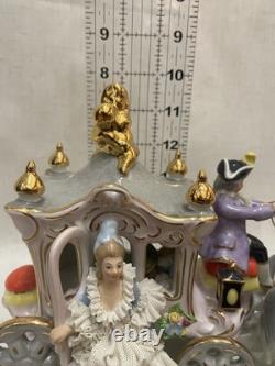 Vintage Gerold Porzellan Tettau Bavaria Horse Drawn Carriage Figurine Gold, Lace