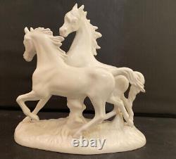 Vintage Goebel White Bisque Porcelain 2 Galloping Horses Figurine # 3232 1977