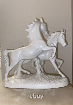 Vintage Goebel White Bisque Porcelain 2 Galloping Horses Figurine # 3232 1977