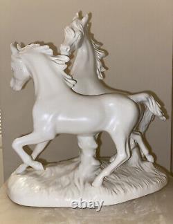 Vintage Goebel White Bisque Porcelain 2 Galloping Horses Figurine # 3232 1977