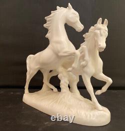 Vintage Goebel White Bisque Porcelain 2 Galloping Horses Figurine # 3232 1977