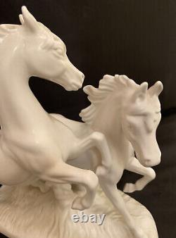 Vintage Goebel White Bisque Porcelain 2 Galloping Horses Figurine # 3232 1977