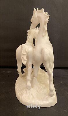 Vintage Goebel White Bisque Porcelain 2 Galloping Horses Figurine # 3232 1977