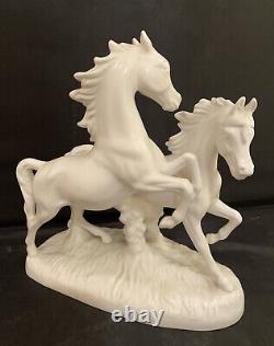 Vintage Goebel White Bisque Porcelain 2 Galloping Horses Figurine # 3232 1977