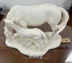 Vintage Goebel White Bisque Porcelain Horse And Foal Figurine