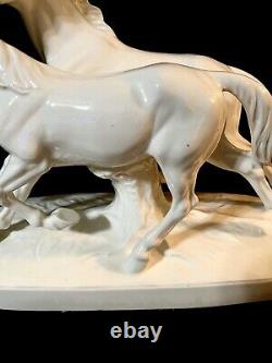 Vintage Handmade Porcelain Horses Wild Stallions Sculpture Figurine GERMANY