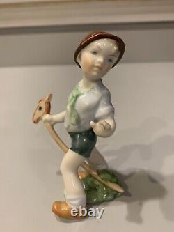 Vintage Herend Hungary Porcelain Figurine, Boy Riding Hobby Horse, Model #5836