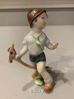 Vintage Herend Hungary Porcelain Figurine, Boy Riding Hobby Horse, Model #5836