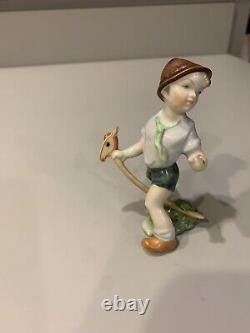 Vintage Herend Hungary Porcelain Figurine, Boy Riding Hobby Horse, Model #5836