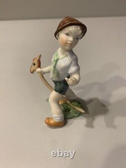 Vintage Herend Hungary Porcelain Figurine, Boy Riding Hobby Horse, Model #5836