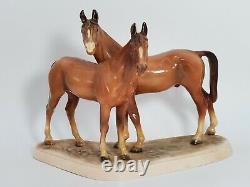 Vintage Hertwig Germany Two Horses Figurine Large Porcelain Horse Statue