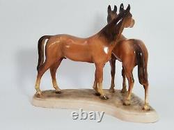 Vintage Hertwig Germany Two Horses Figurine Large Porcelain Horse Statue