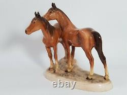 Vintage Hertwig Germany Two Horses Figurine Large Porcelain Horse Statue