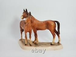 Vintage Hertwig Germany Two Horses Figurine Large Porcelain Horse Statue