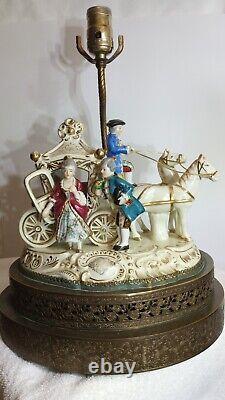 Vintage Horse And Carriage Porcelain Figurine Victorian Lamp