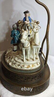 Vintage Horse And Carriage Porcelain Figurine Victorian Lamp