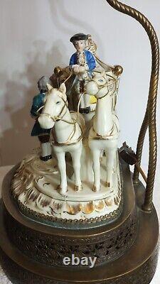 Vintage Horse And Carriage Porcelain Figurine Victorian Lamp